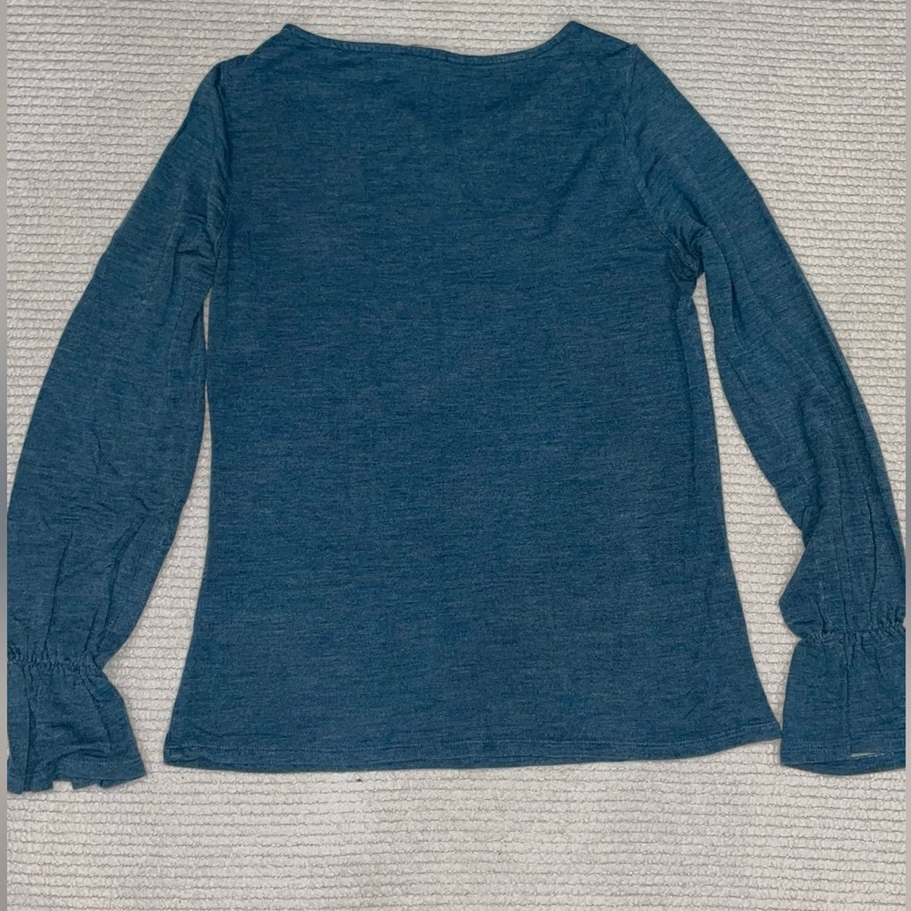 Eliane Rose Anthropologie Ruffle Cuff Top, Dusty Blue,  Size Small.